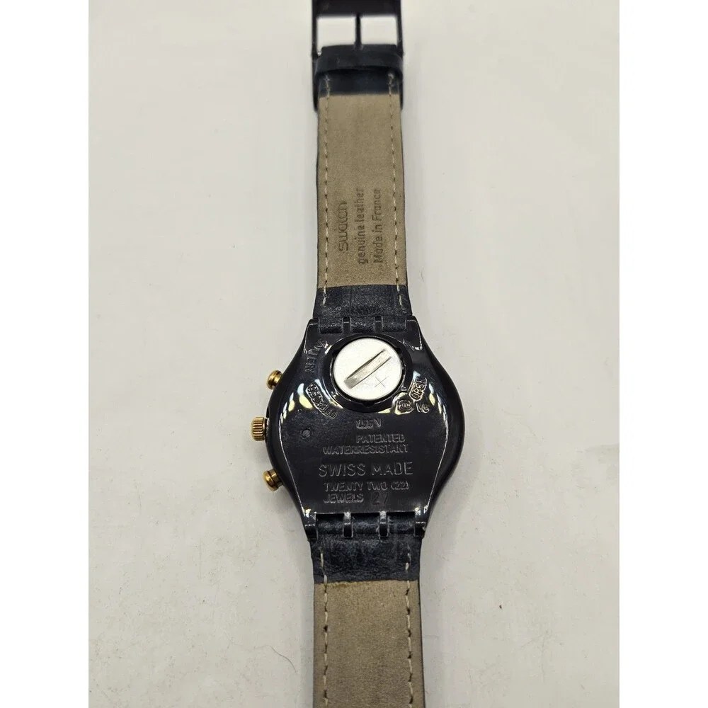 Swatch Timeless Zone 1991 Vintage Chronograph Quartz Leather Strap Watch. Box.